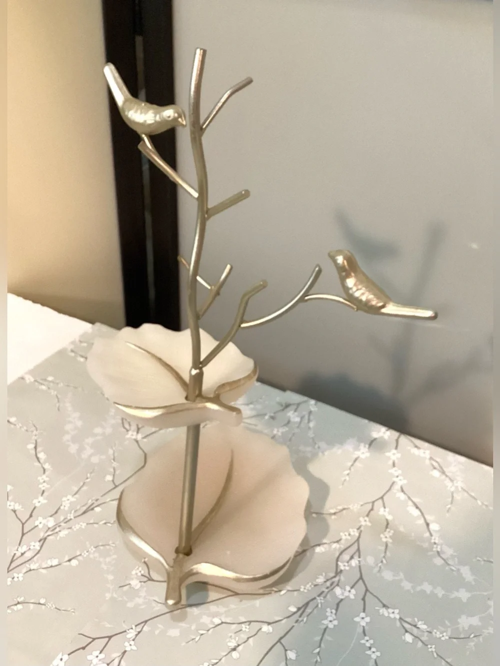 Jewelry holder birds tree leaves , silver/light gold accents